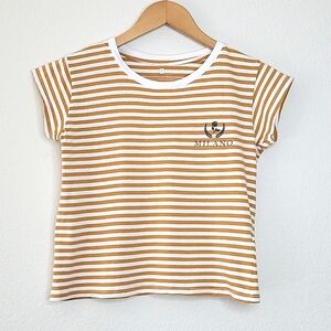 COTTON ON The Mini Fit White Gold Striped Crew Neck Short Sleeve T-shirt sz XS